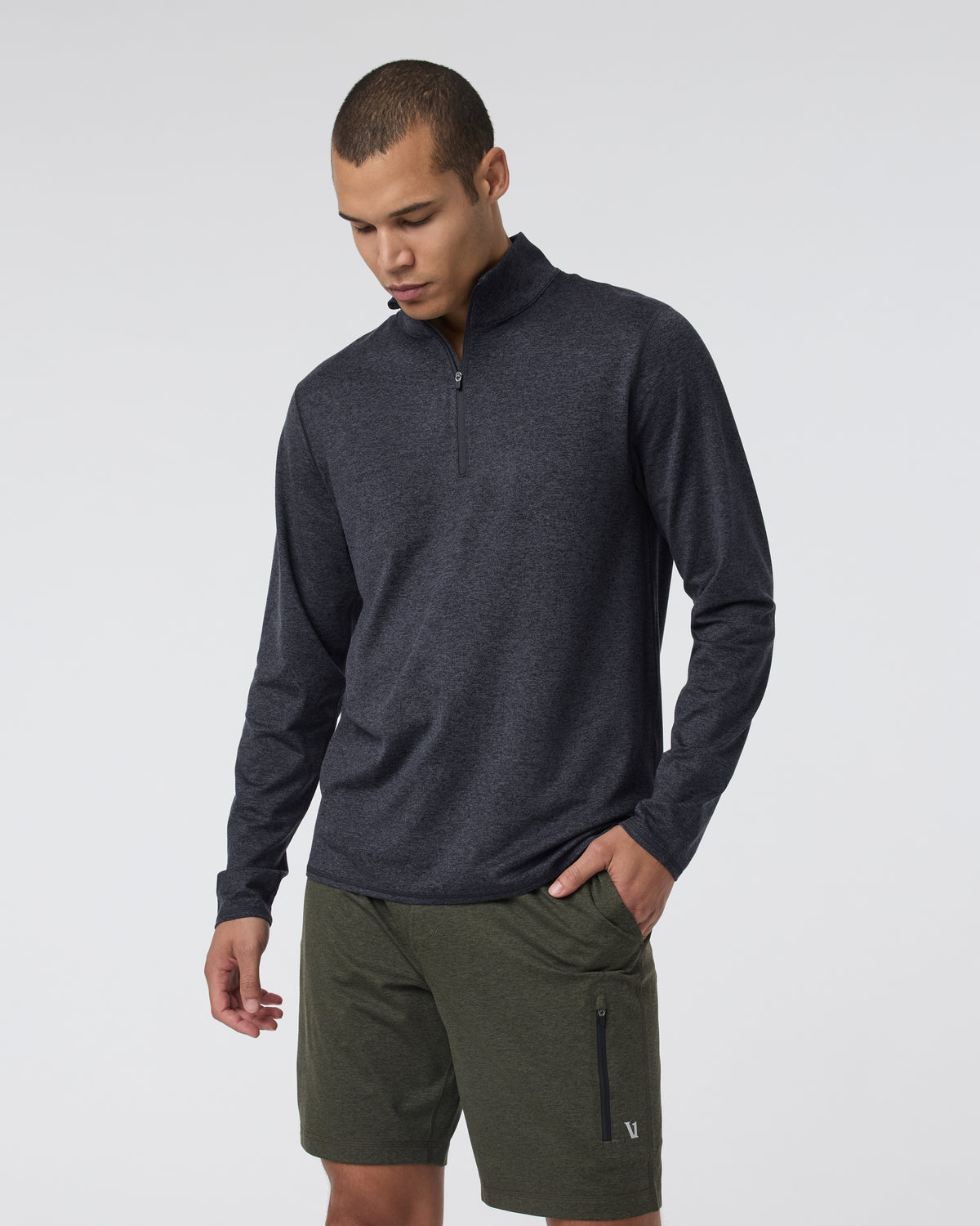Men Vuori Ponto Half Zip Mock Neck Charcoal Heather