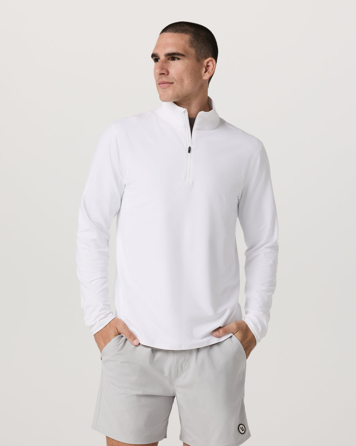 Men Vuori Ponto 1/2 Zip Mock Neck Men's White Mock Neck Top