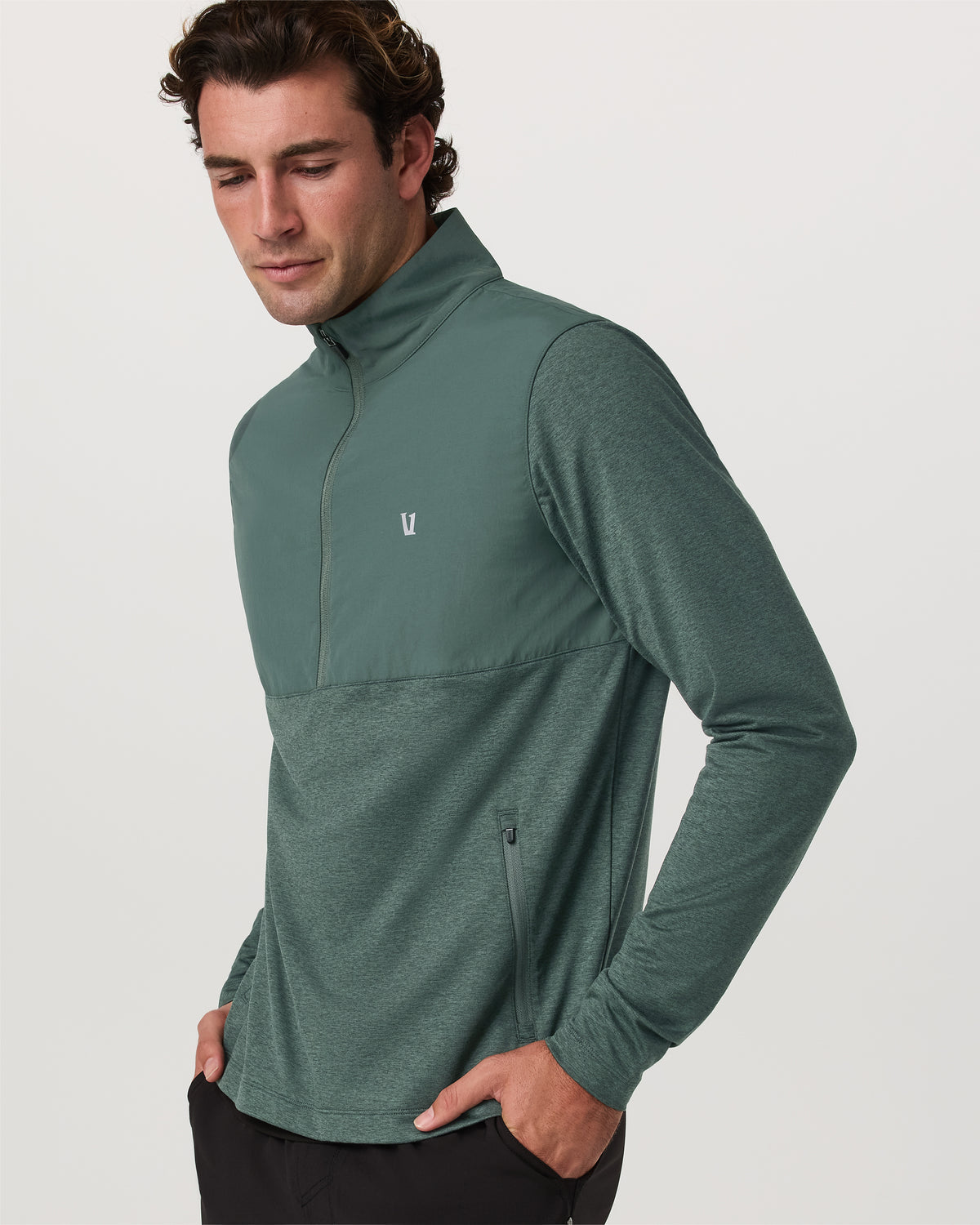 Men Vuori Sunday Element 1/2 Zip Agate Green Heather Pullover