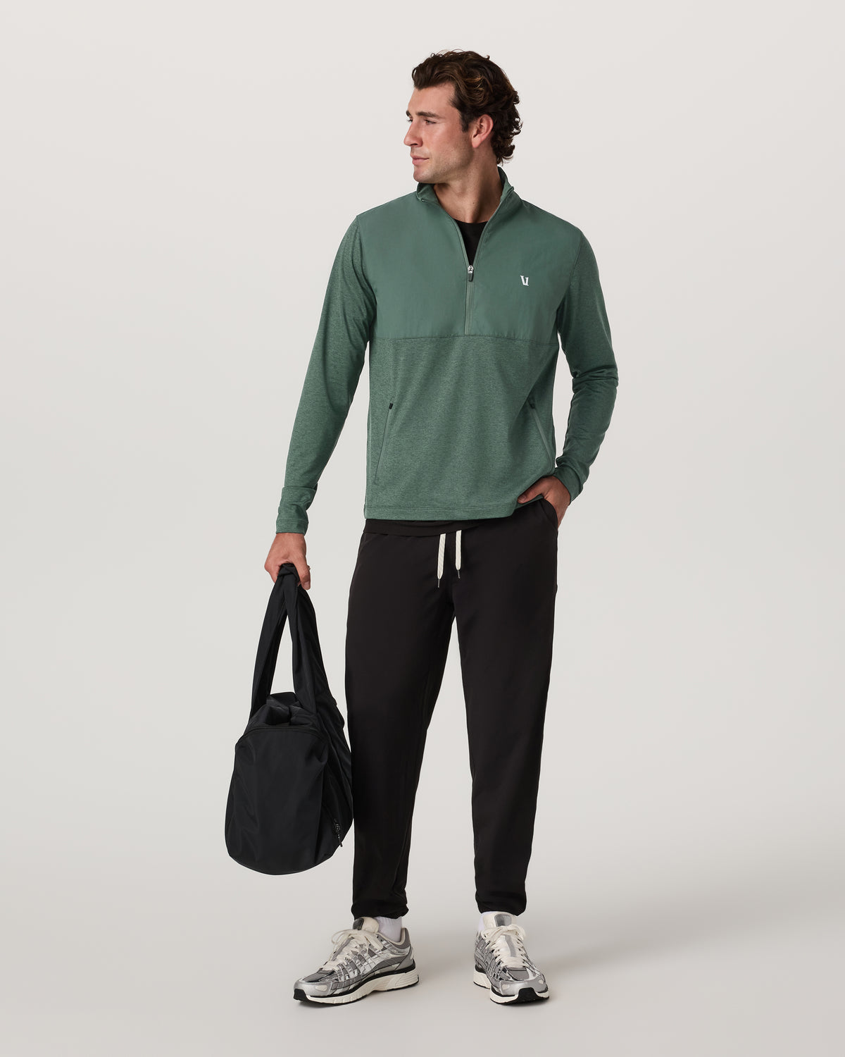 Men Vuori Sunday Element 1/2 Zip Agate Green Heather Pullover