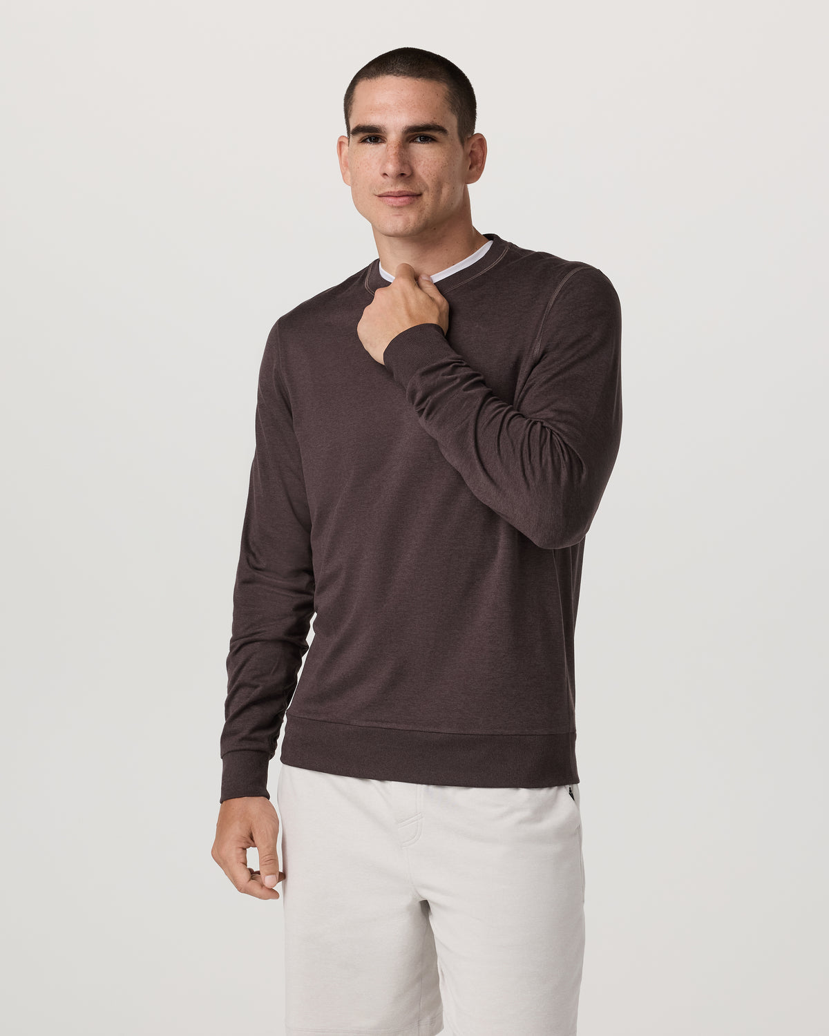 Men Vuori Ponto Performance Crew Men's Sangria Heather Crew Neck