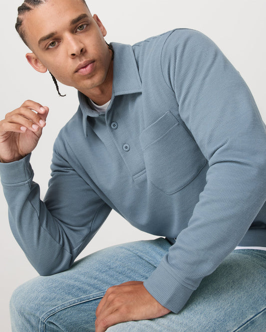 Men Vuori Long Sleeve Waffle Polo Men's Abyss Polo Shirt