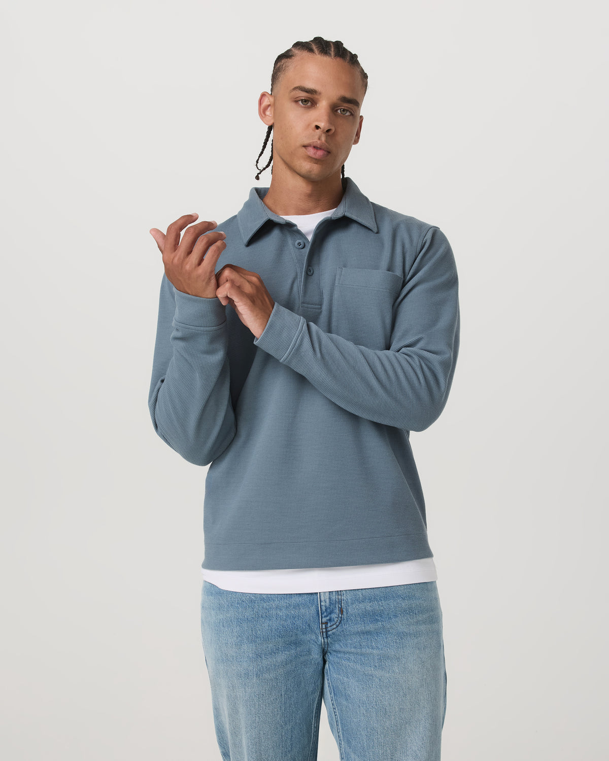 Men Vuori Long Sleeve Waffle Polo Men's Abyss Polo Shirt