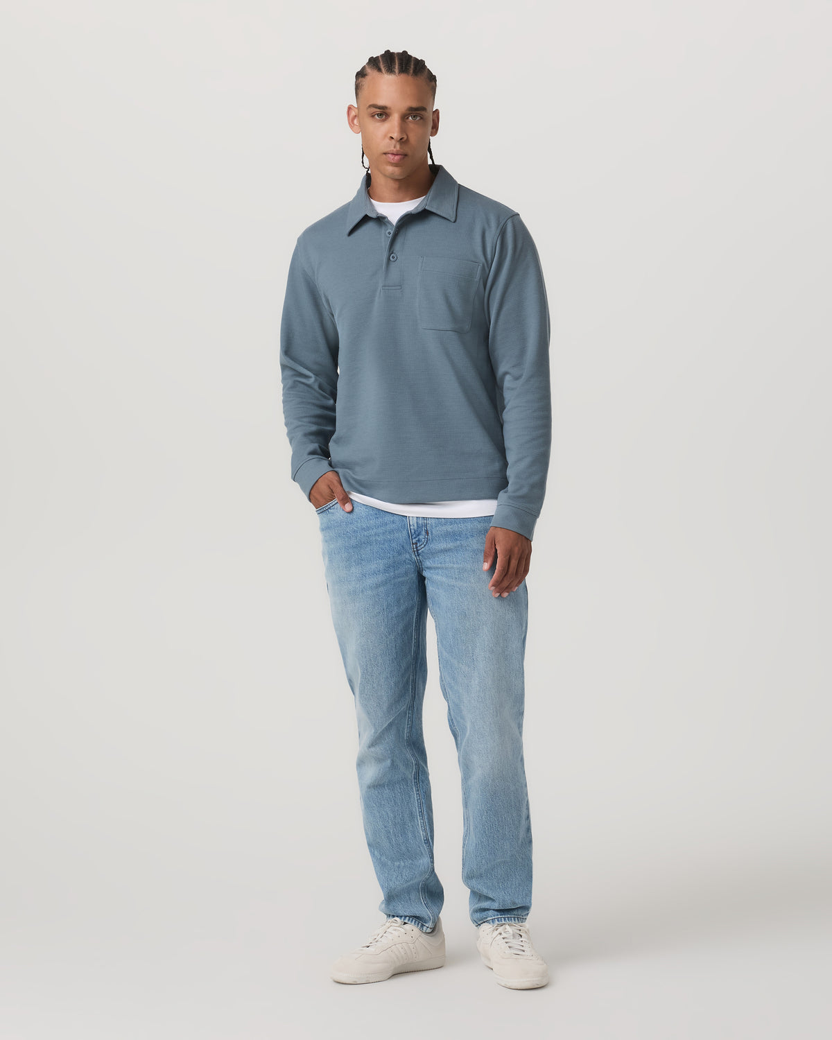 Men Vuori Long Sleeve Waffle Polo Men's Abyss Polo Shirt