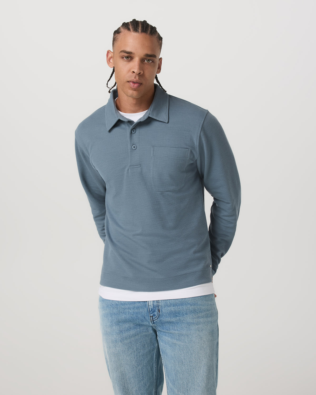Men Vuori Long Sleeve Waffle Polo Men's Abyss Polo Shirt
