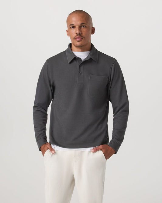 Men Vuori Long Sleeve Waffle Polo Men's Dark Pewter Polo Shirt