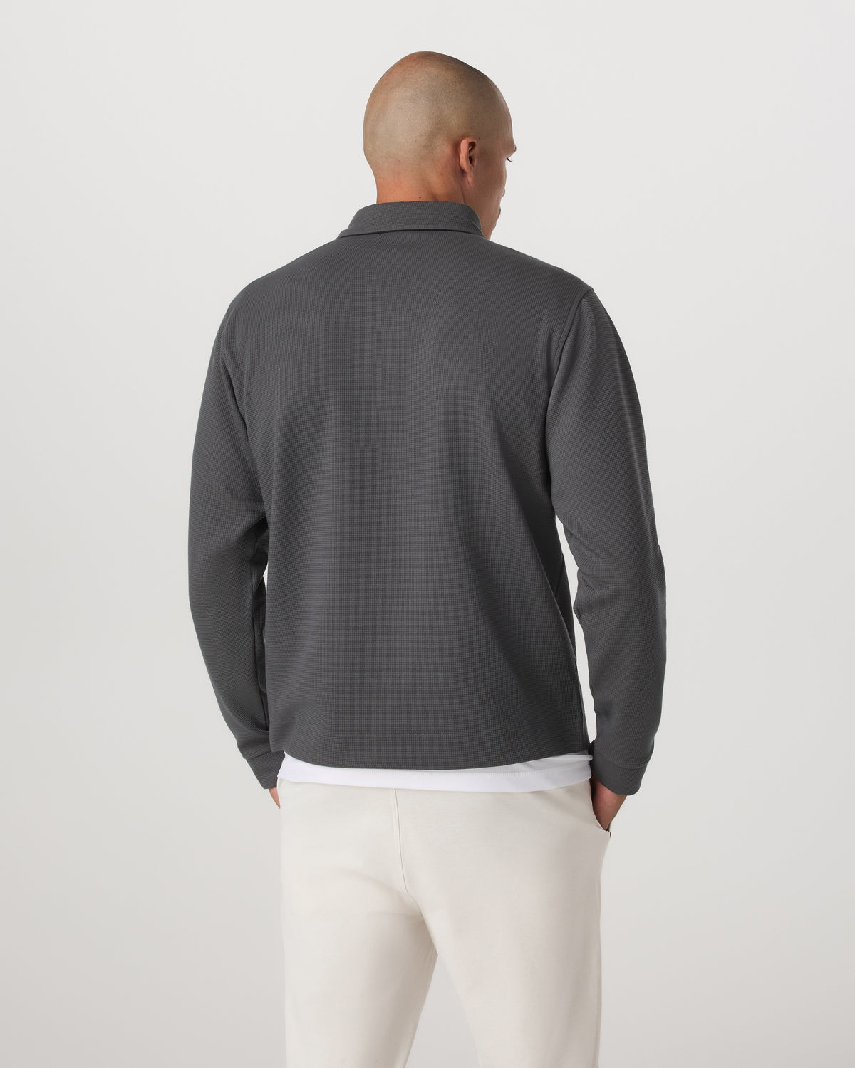 Men Vuori Long Sleeve Waffle Polo Men's Dark Pewter Polo Shirt
