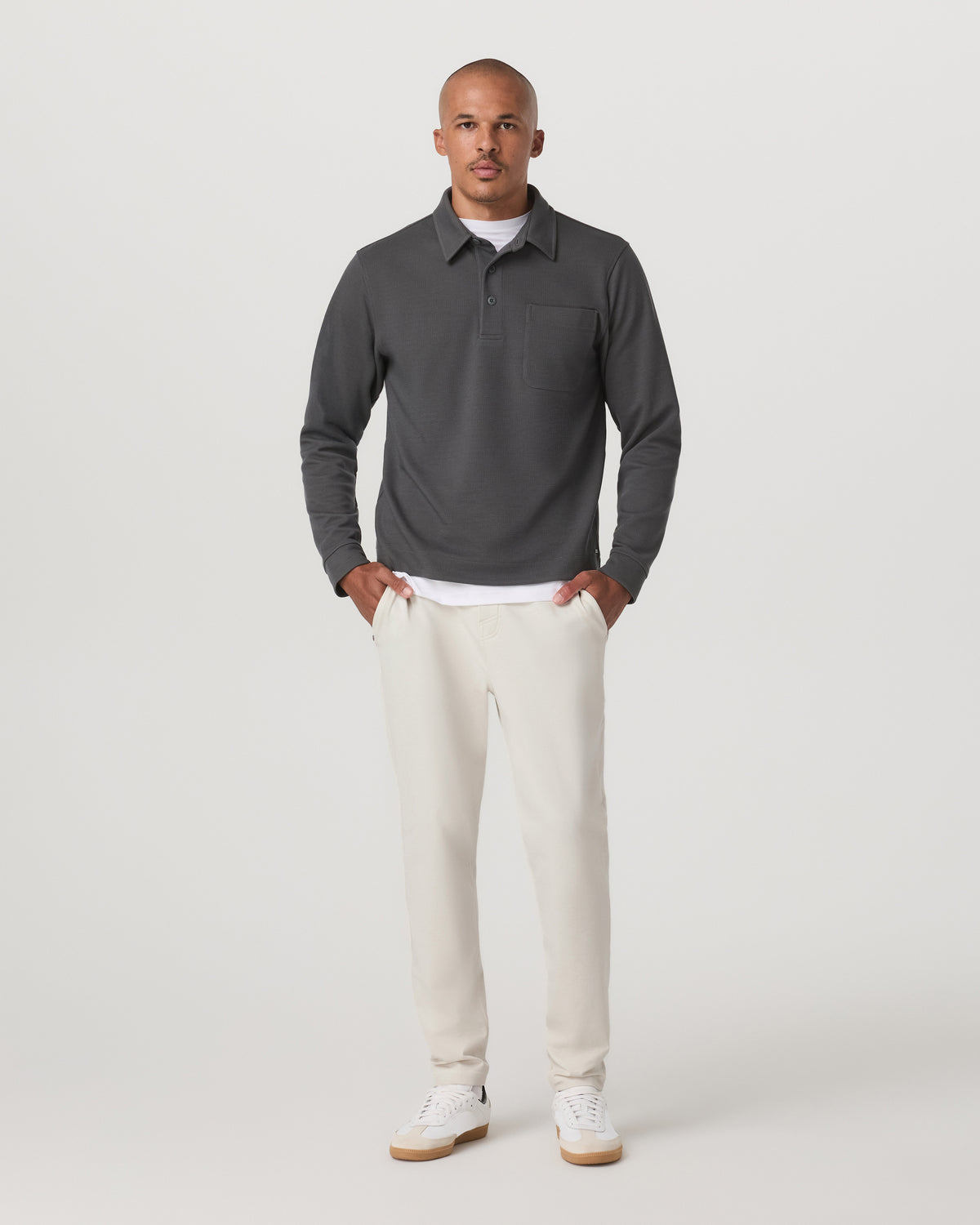 Men Vuori Long Sleeve Waffle Polo Men's Dark Pewter Polo Shirt