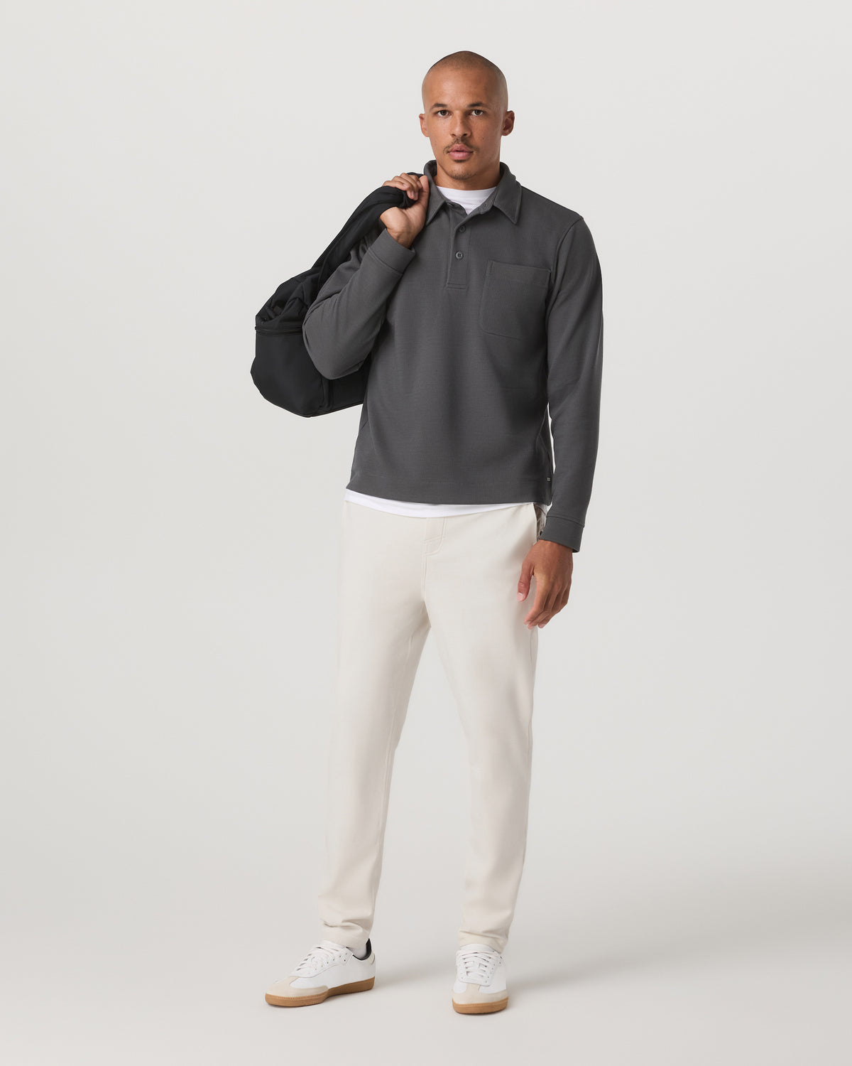Men Vuori Long Sleeve Waffle Polo Men's Dark Pewter Polo Shirt