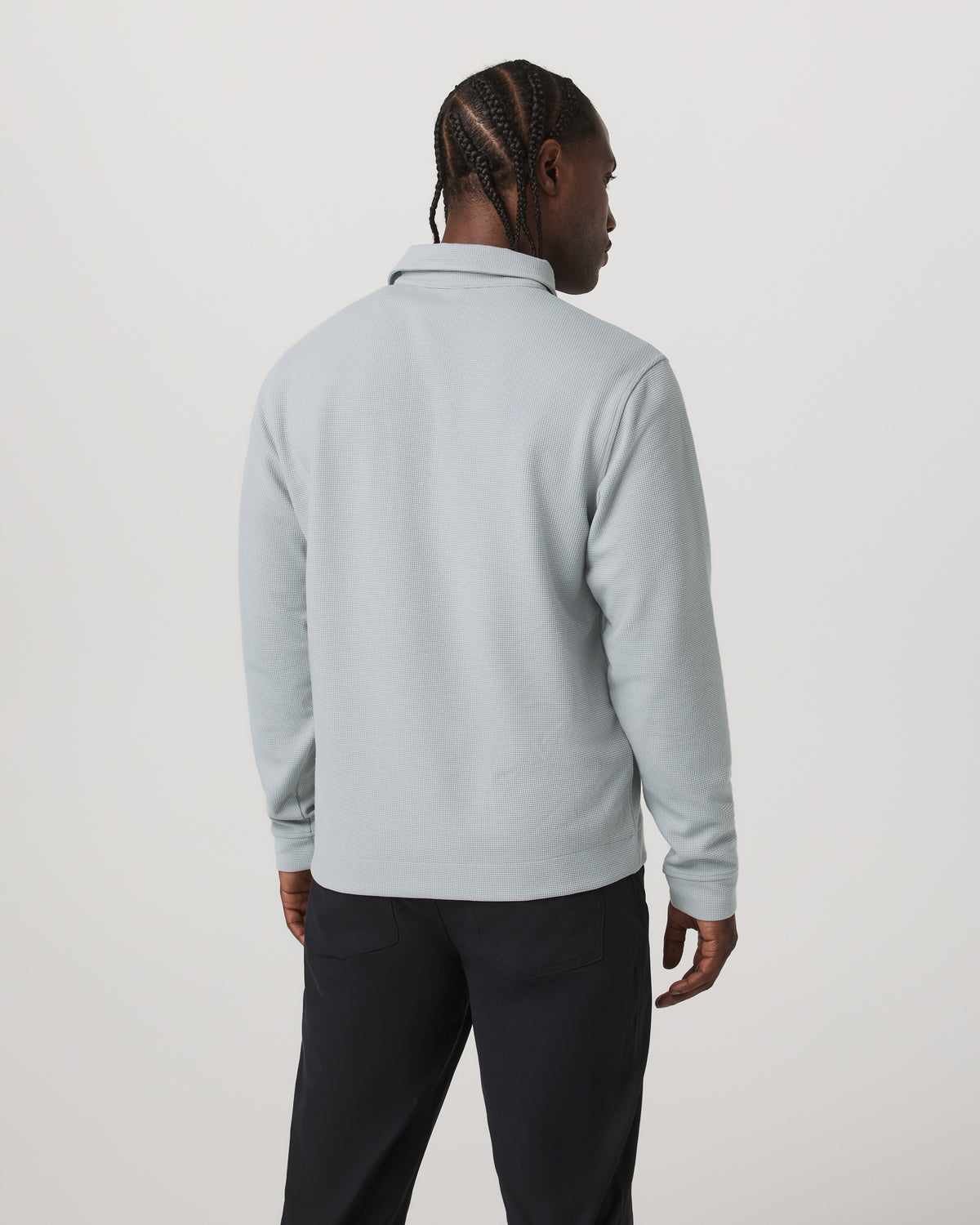 Men Vuori Long Sleeve Waffle Polo Men's Sea Fog Polo Shirt