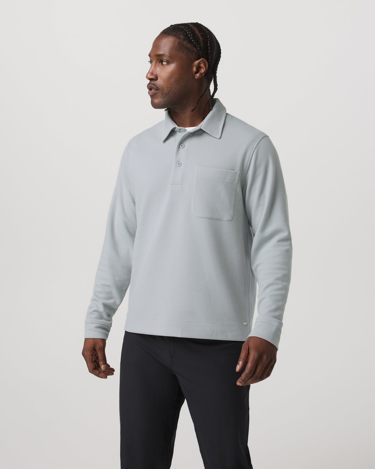 Men Vuori Long Sleeve Waffle Polo Men's Sea Fog Polo Shirt
