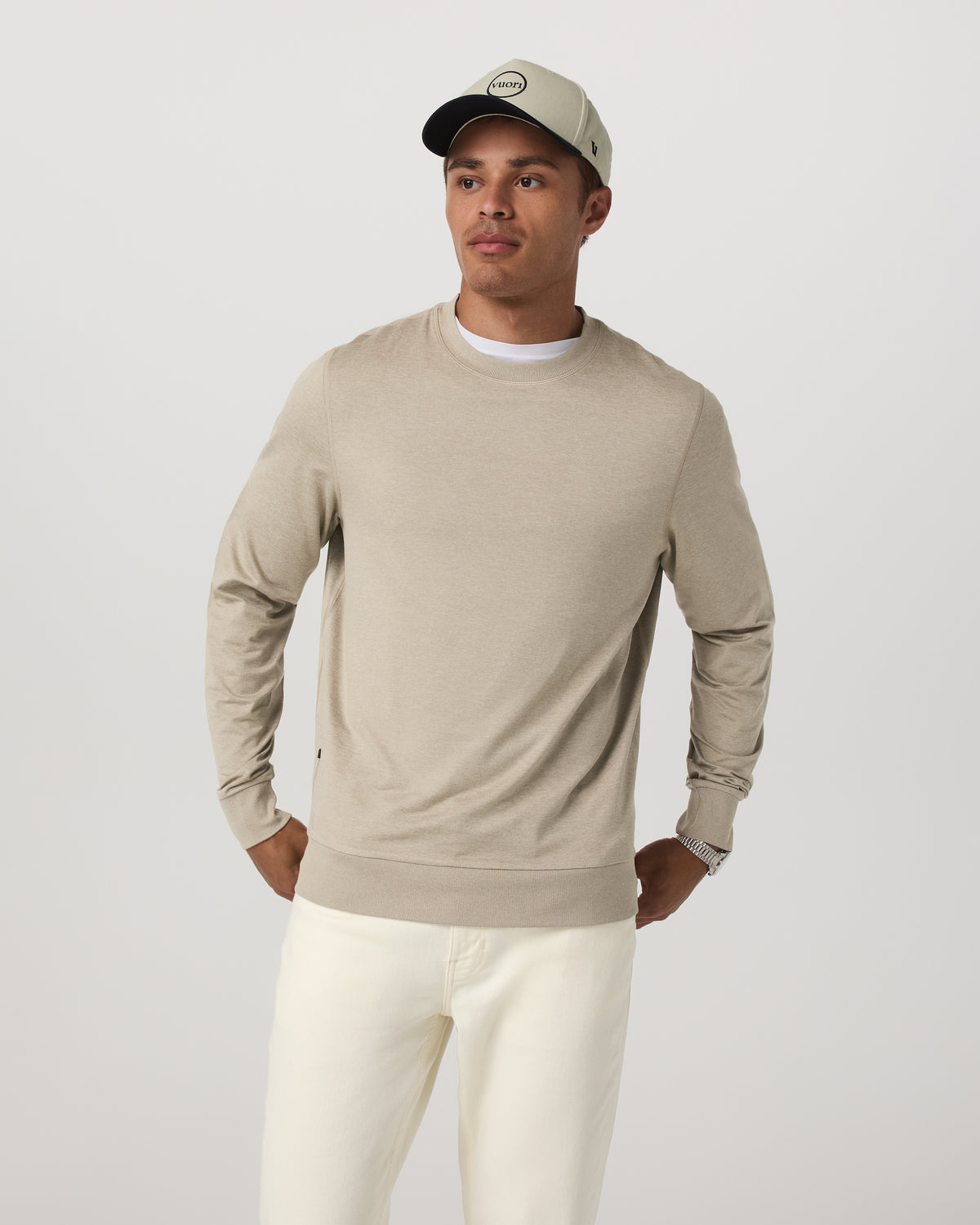 Men Vuori Ponto Performance Crew Men's Truffle Heather Crew Neck