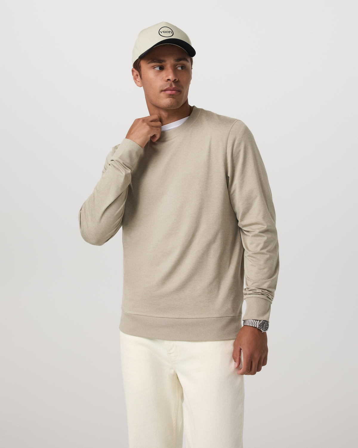 Men Vuori Ponto Performance Crew Men's Truffle Heather Crew Neck