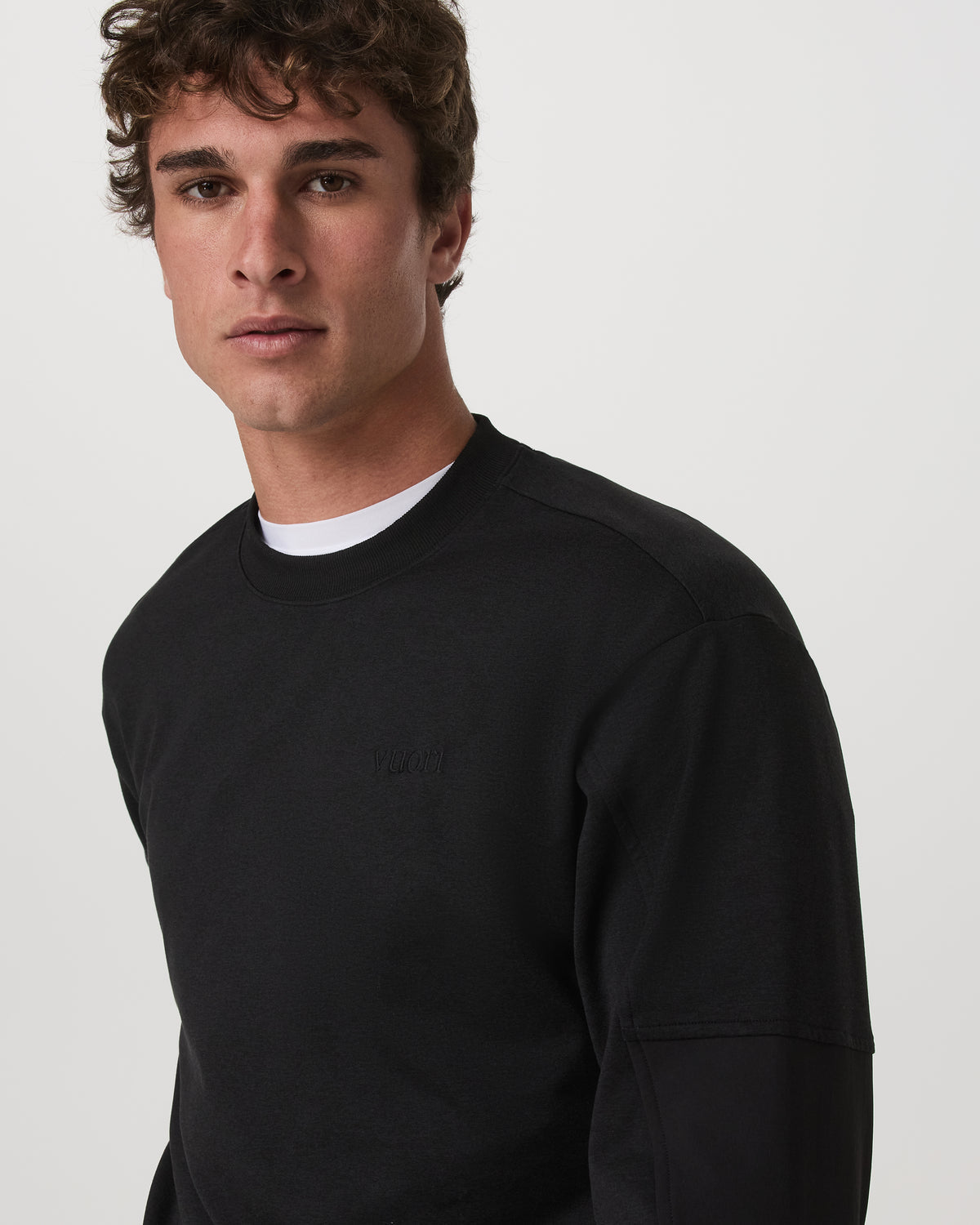 Men Vuori Coronado Mixed Media Crew Men's Black Heather Crewneck
