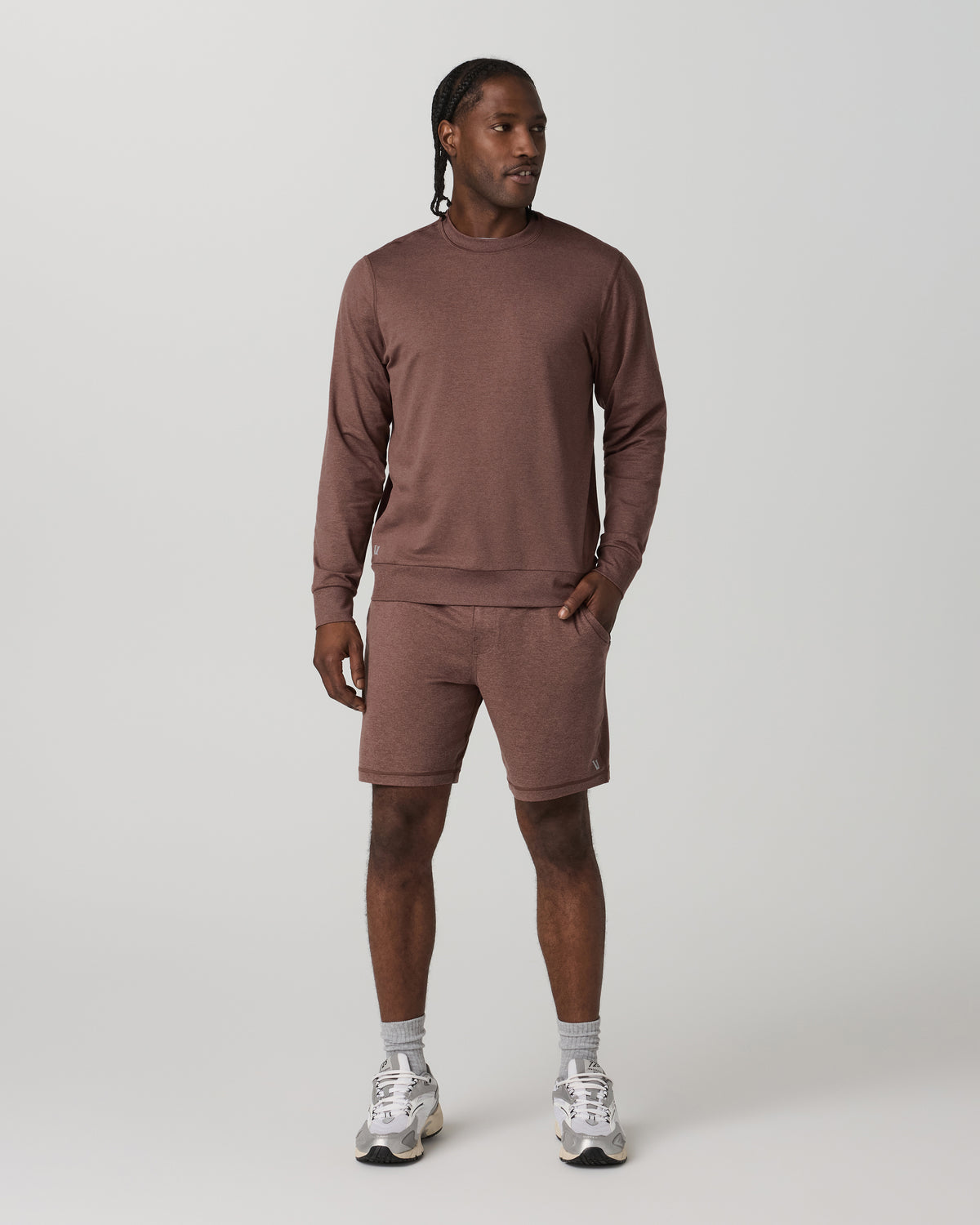Men Vuori Ponto Performance Crew Men's Sable Heather Crew Neck