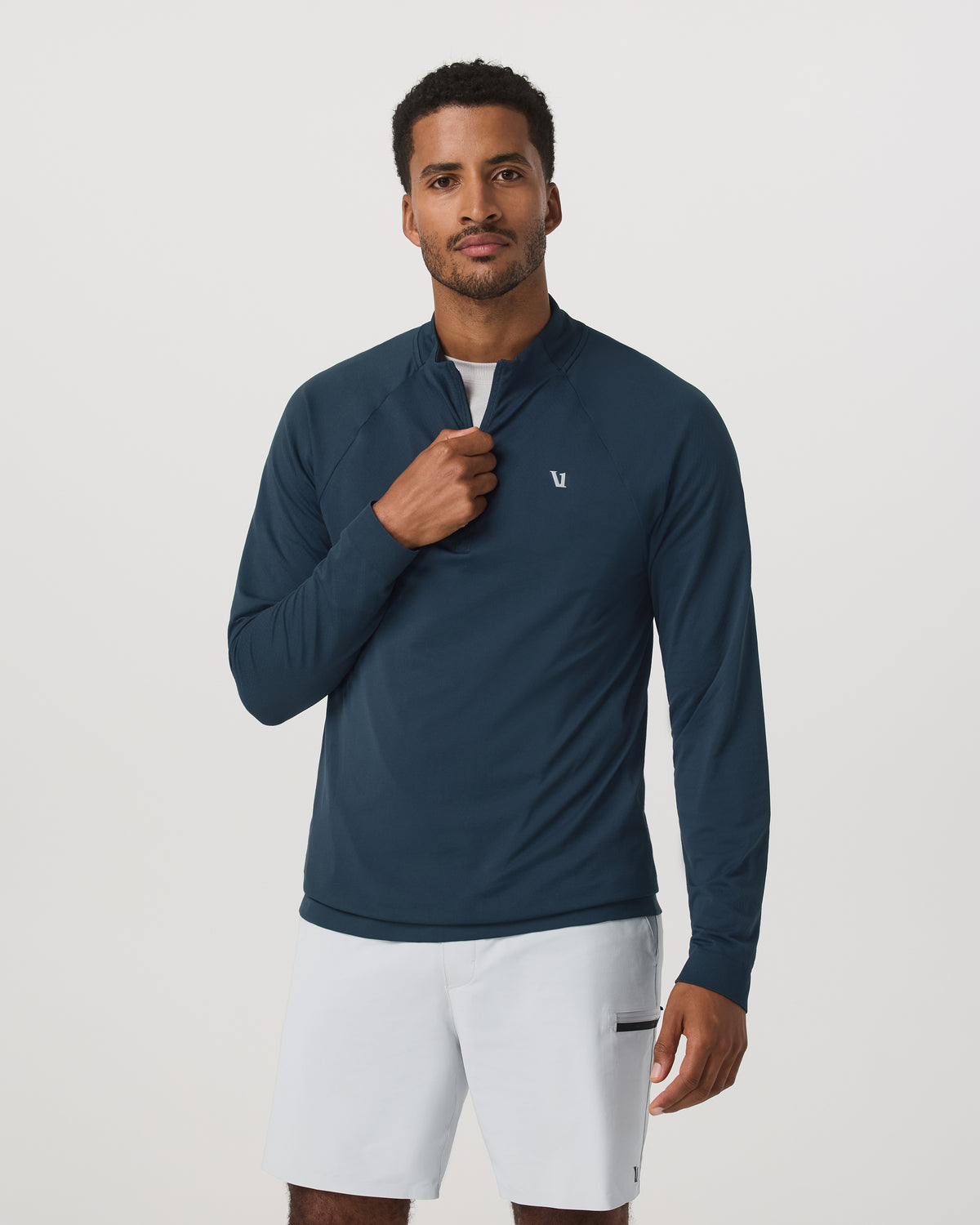 Men Vuori Clearview Seamless Quarter Zip Ocean Blue Long Sleeve