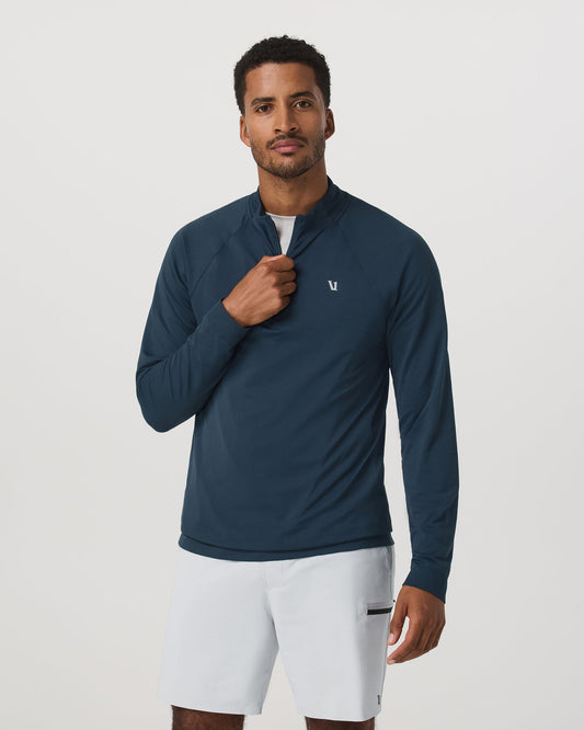 Men Vuori Clearview Seamless Quarter Zip Ocean Blue Long Sleeve