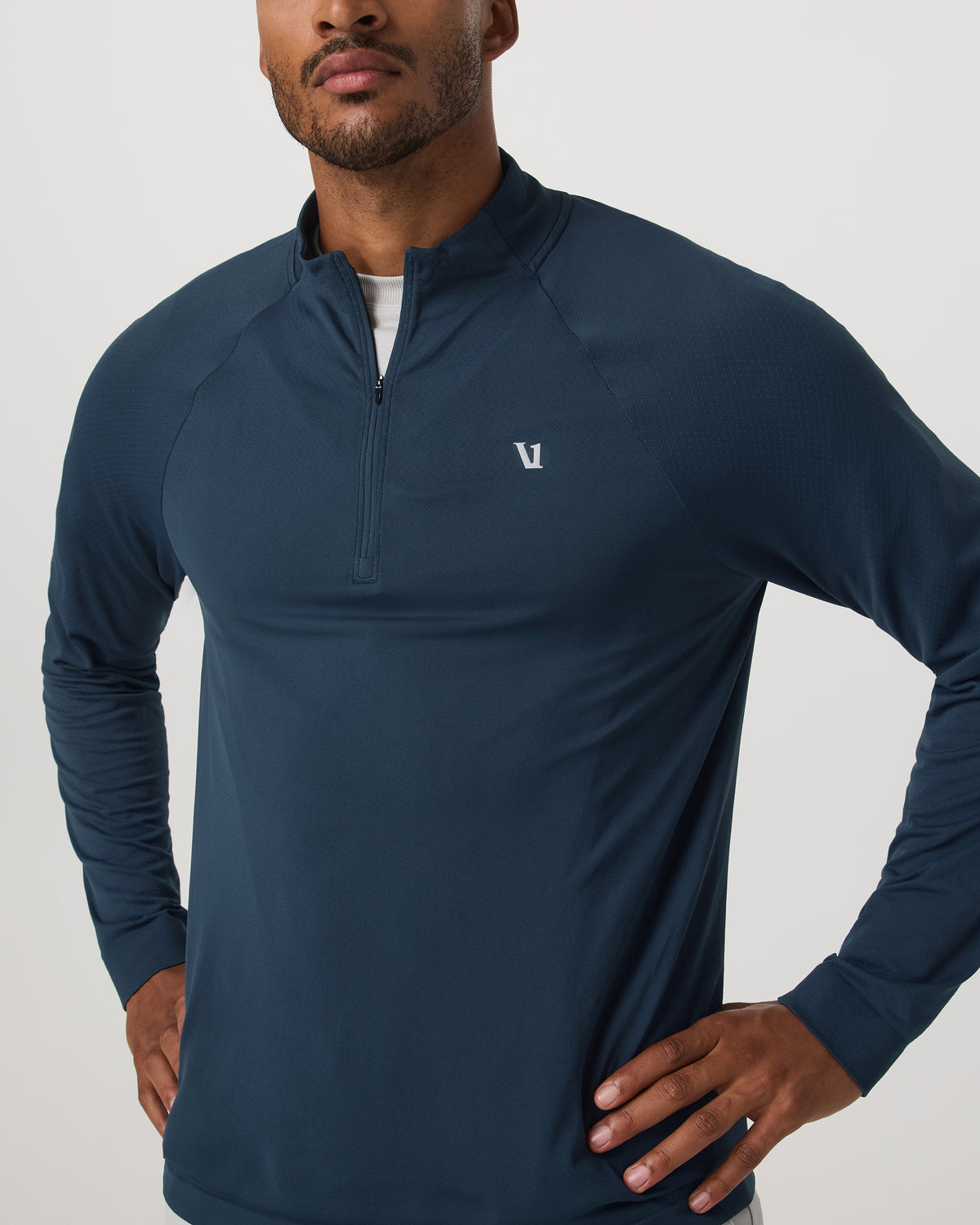 Men Vuori Clearview Seamless Quarter Zip Ocean Blue Long Sleeve