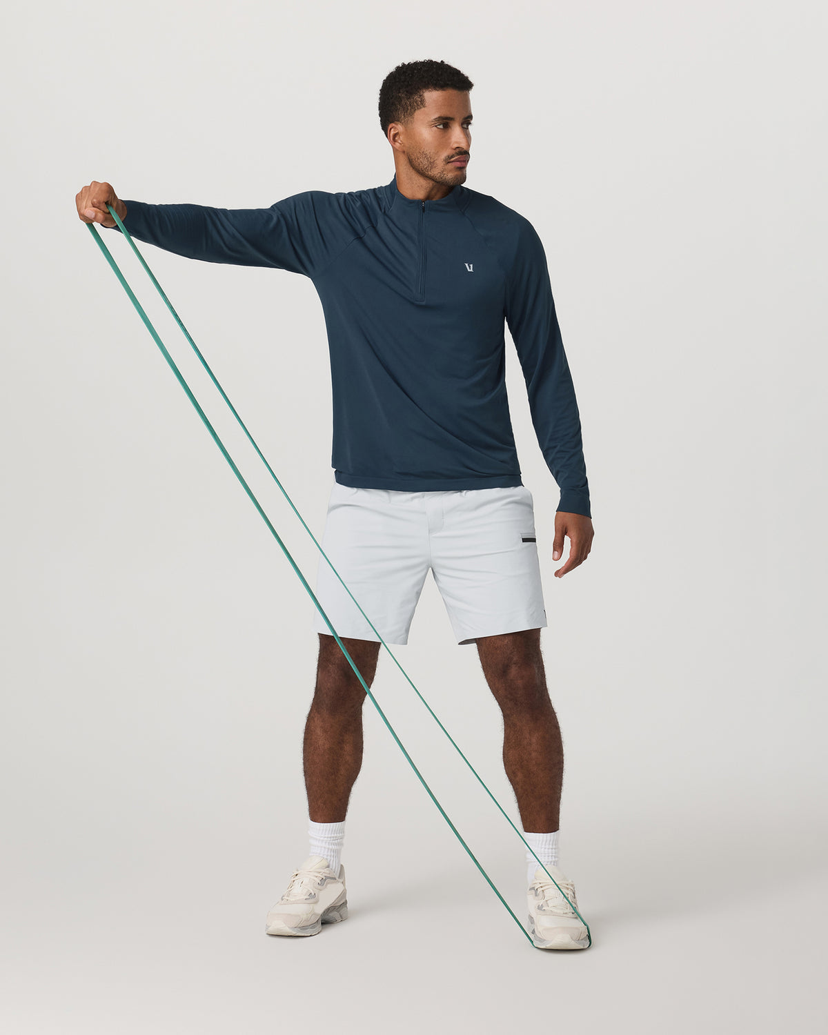 Men Vuori Clearview Seamless Quarter Zip Ocean Blue Long Sleeve