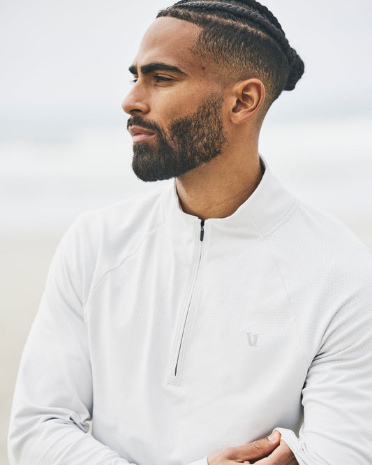 Men Vuori Clearview Seamless Quarter Zip Frost Grey Long Sleeve