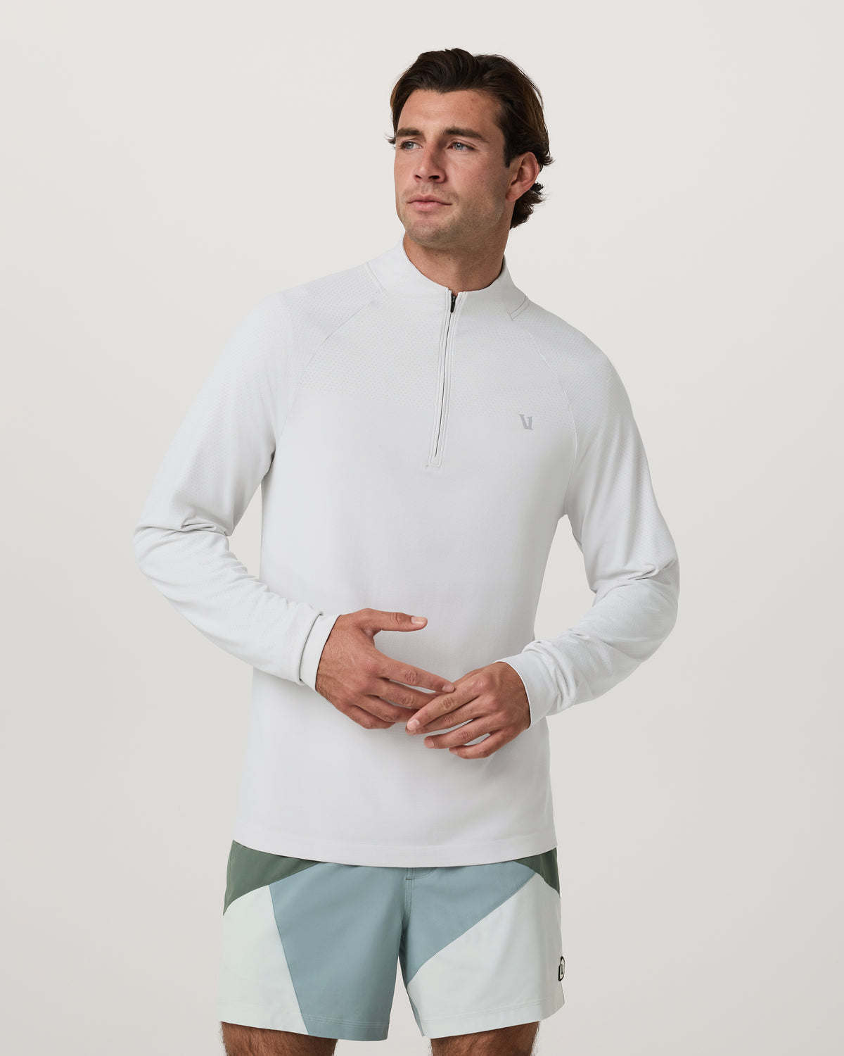 Men Vuori Clearview Seamless Quarter Zip Frost Grey Long Sleeve