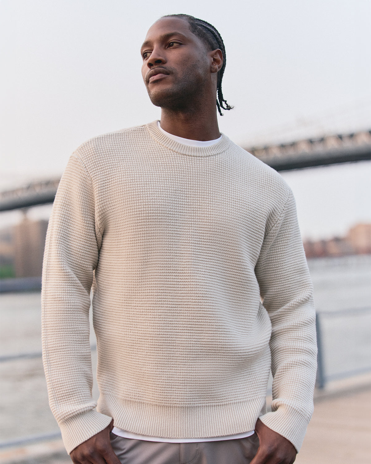 Men Vuori Denver Waffle Crew Sweater Men's Mushroom Wool Sweater