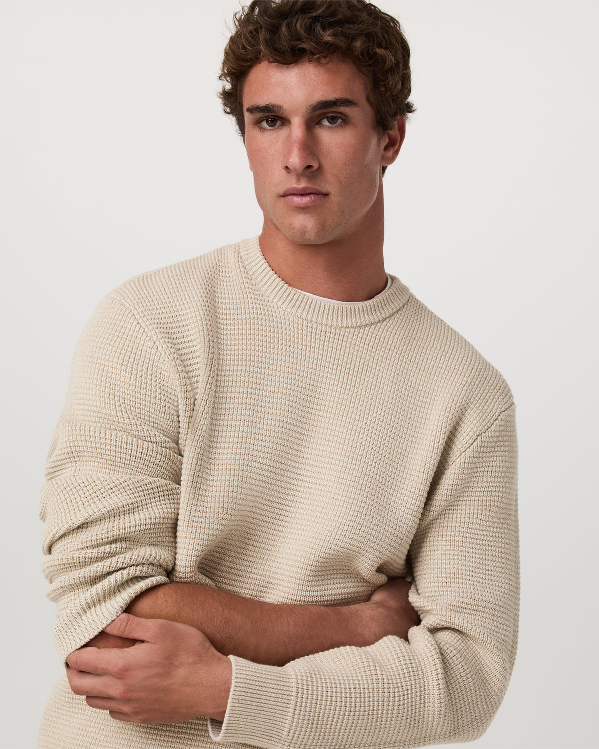 Men Vuori Denver Waffle Crew Sweater Men's Mushroom Wool Sweater