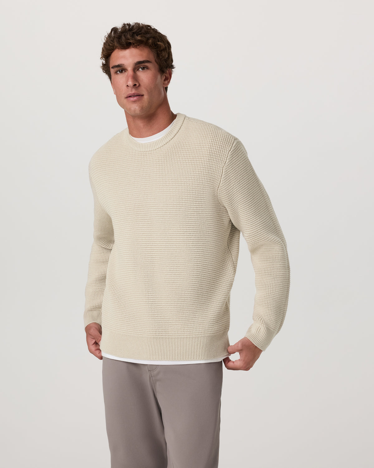 Men Vuori Denver Waffle Crew Sweater Men's Mushroom Wool Sweater