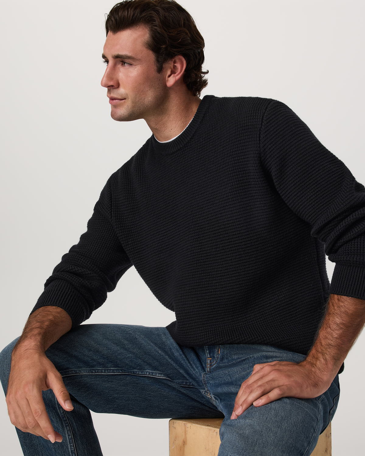 Men Vuori Denver Waffle Crew Sweater Men's Black Wool Sweater