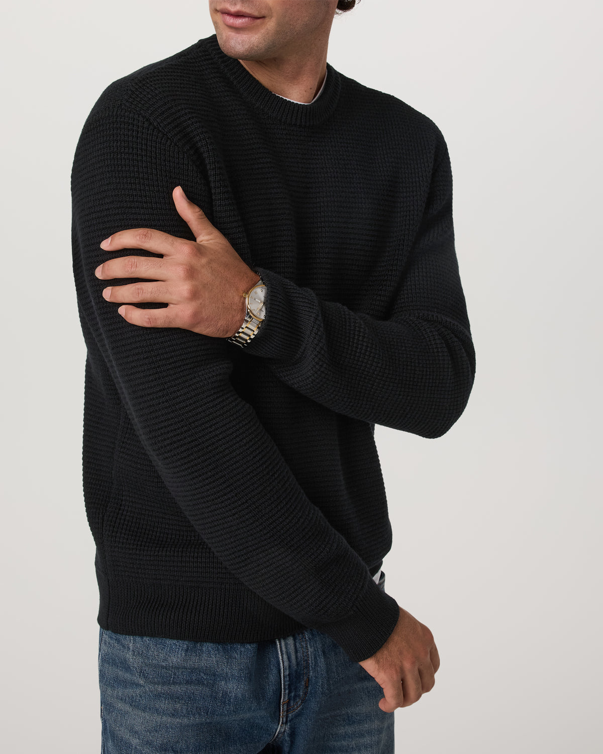 Men Vuori Denver Waffle Crew Sweater Men's Black Wool Sweater