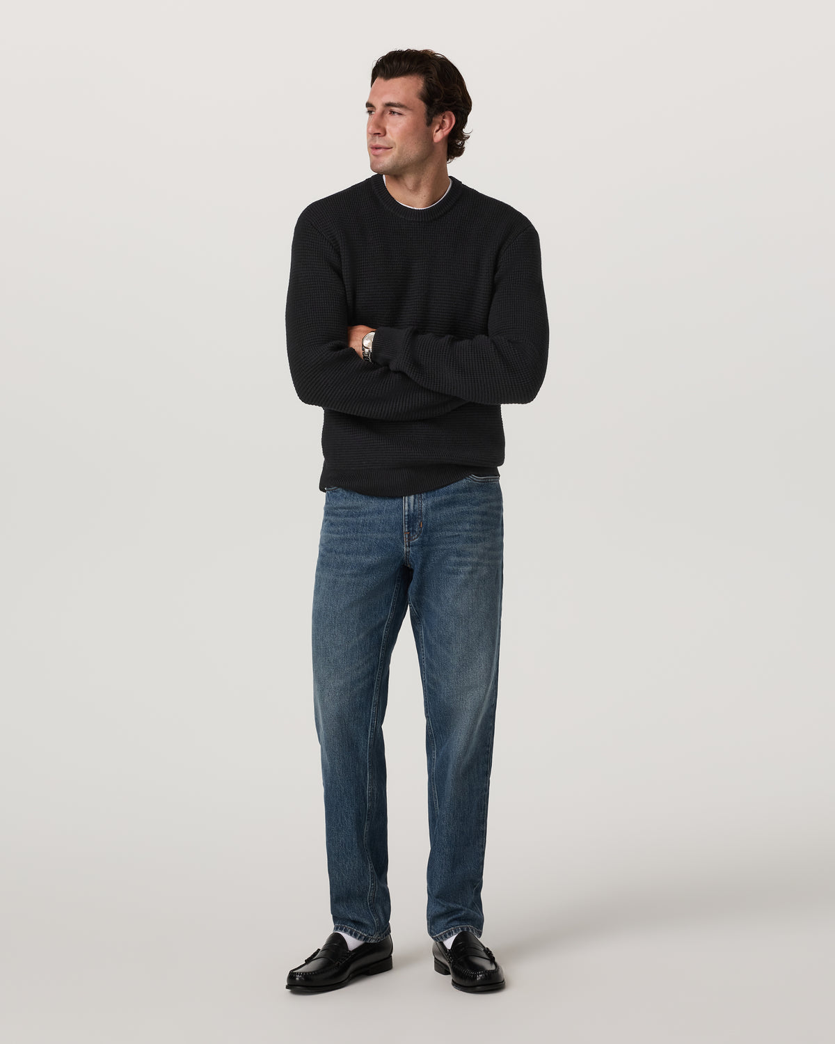 Men Vuori Denver Waffle Crew Sweater Men's Black Wool Sweater