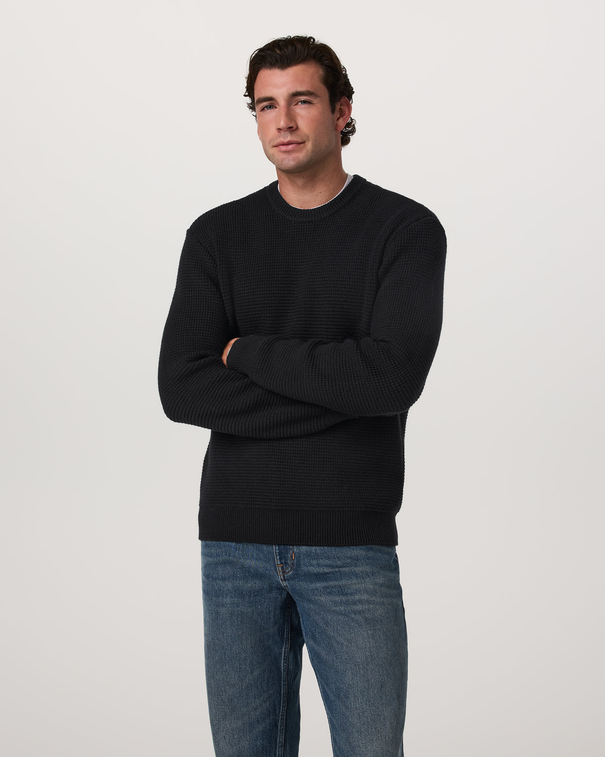 Men Vuori Denver Waffle Crew Sweater Men's Black Wool Sweater