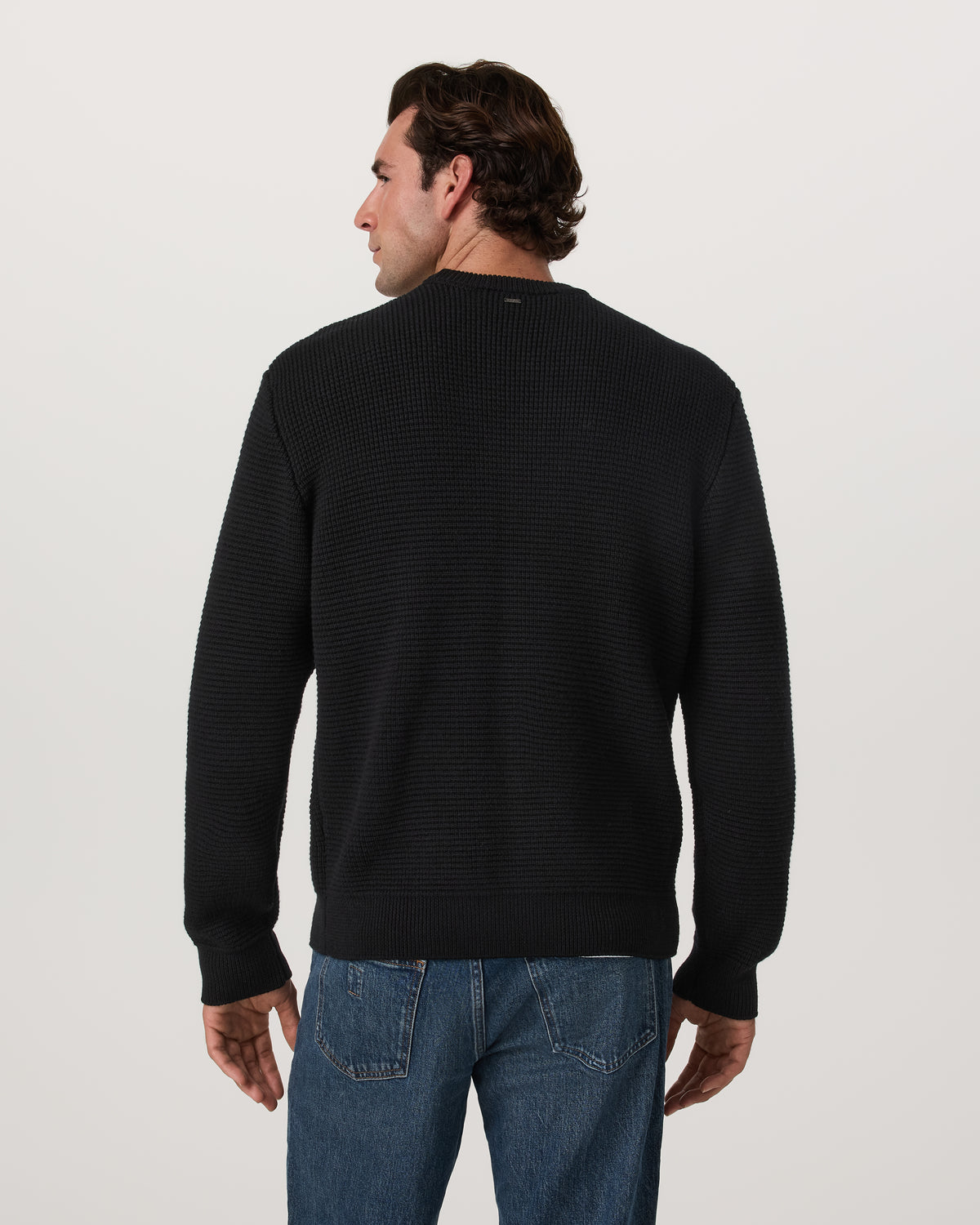 Men Vuori Denver Waffle Crew Sweater Men's Black Wool Sweater