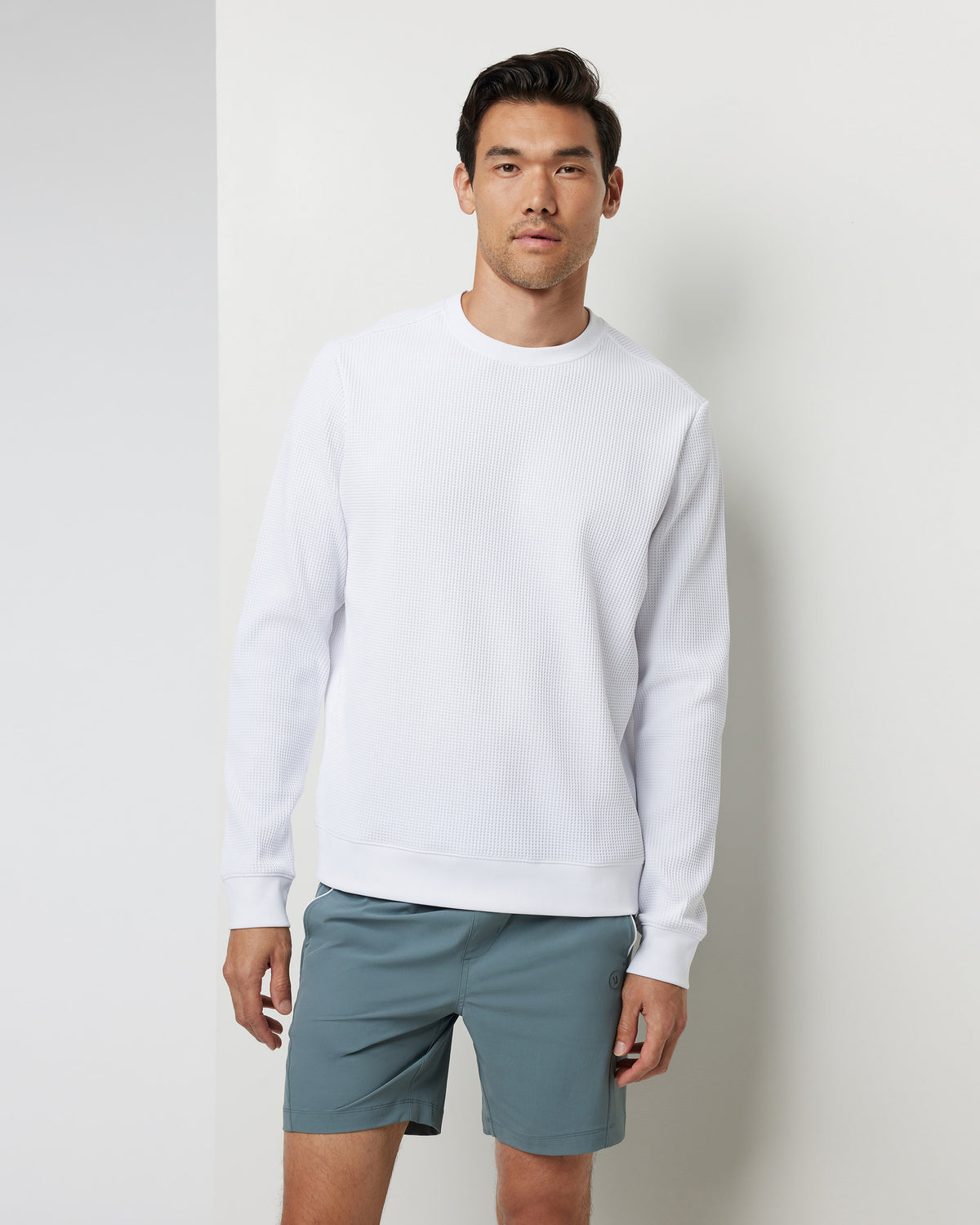 Men Vuori Jamestown Crew Men's White Waffle Crewneck