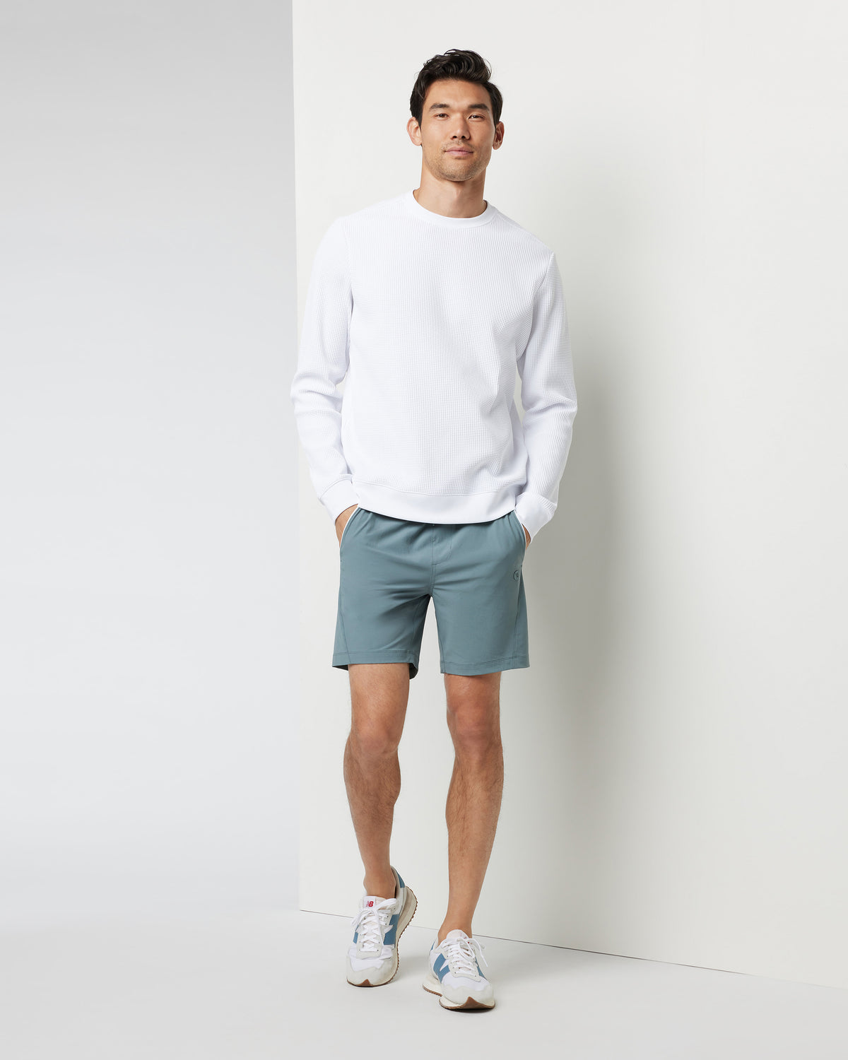 Men Vuori Jamestown Crew Men's White Waffle Crewneck