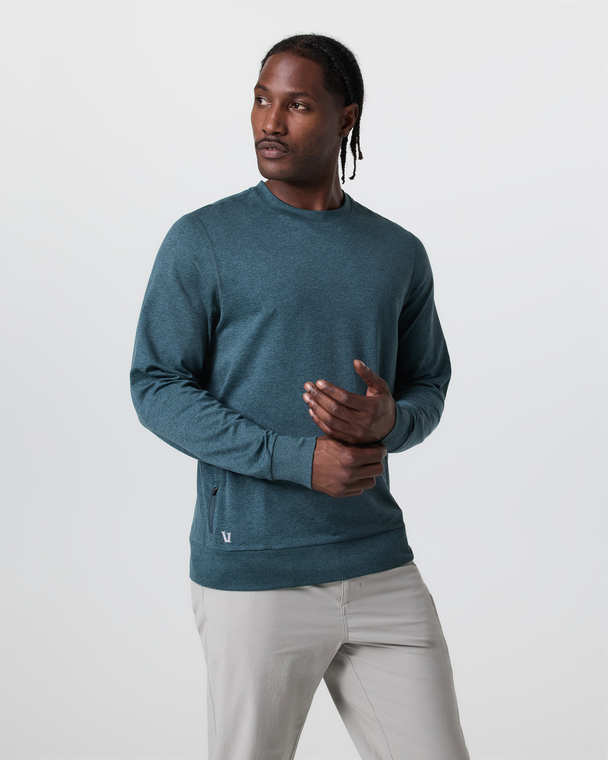 Men Vuori Ponto Performance Crew Deep Sea Heather Pullover