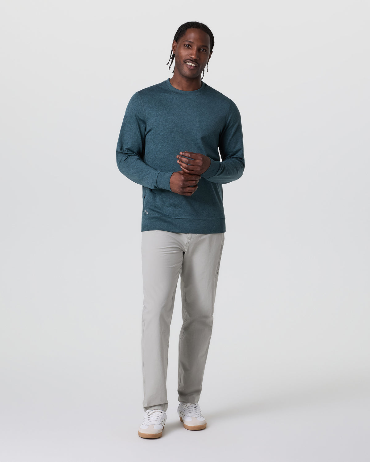 Men Vuori Ponto Performance Crew Deep Sea Heather Pullover