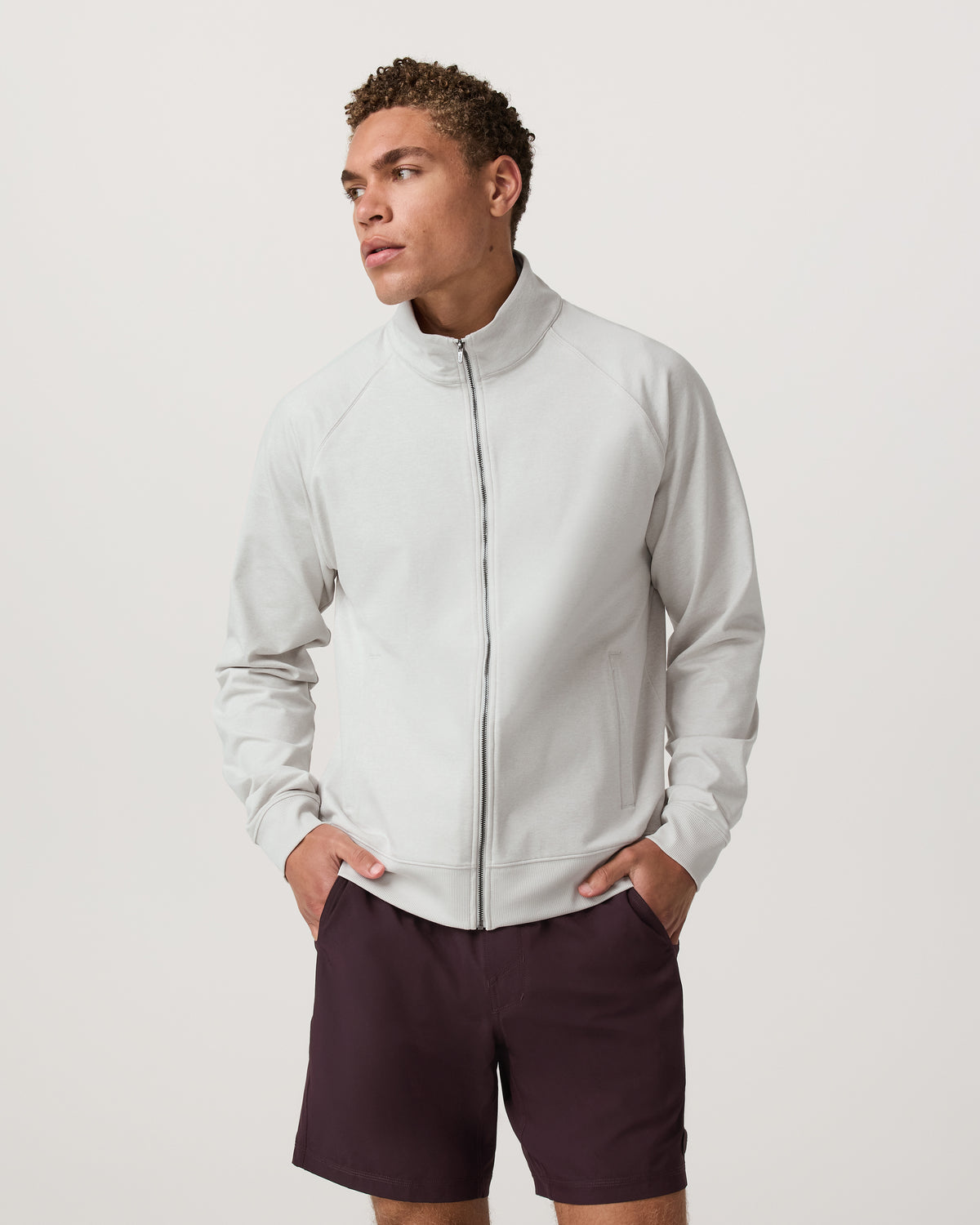 Men Vuori Coronado Novelty Full Zip Salt Heather Mock Neck Jacket