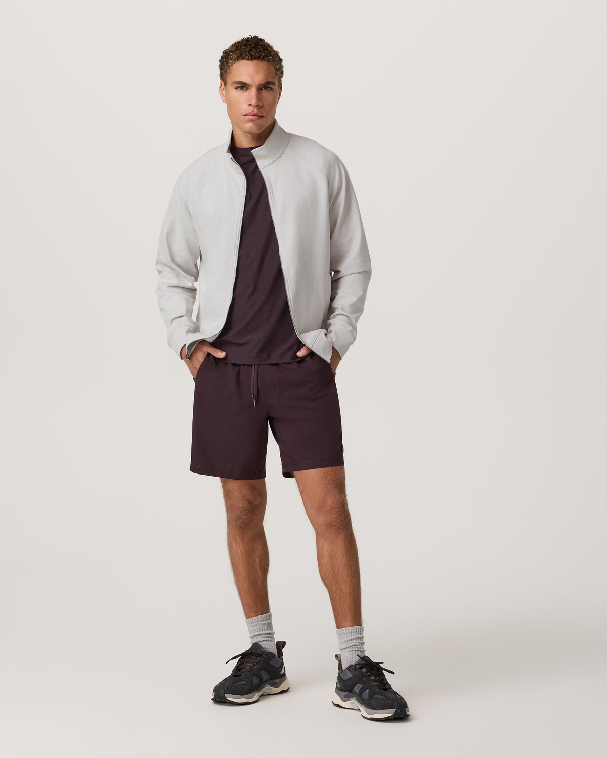 Men Vuori Coronado Novelty Full Zip Salt Heather Mock Neck Jacket