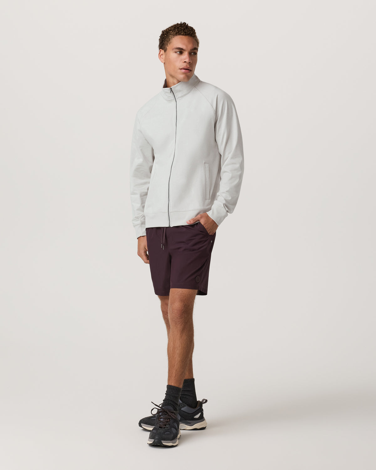 Men Vuori Coronado Novelty Full Zip Salt Heather Mock Neck Jacket