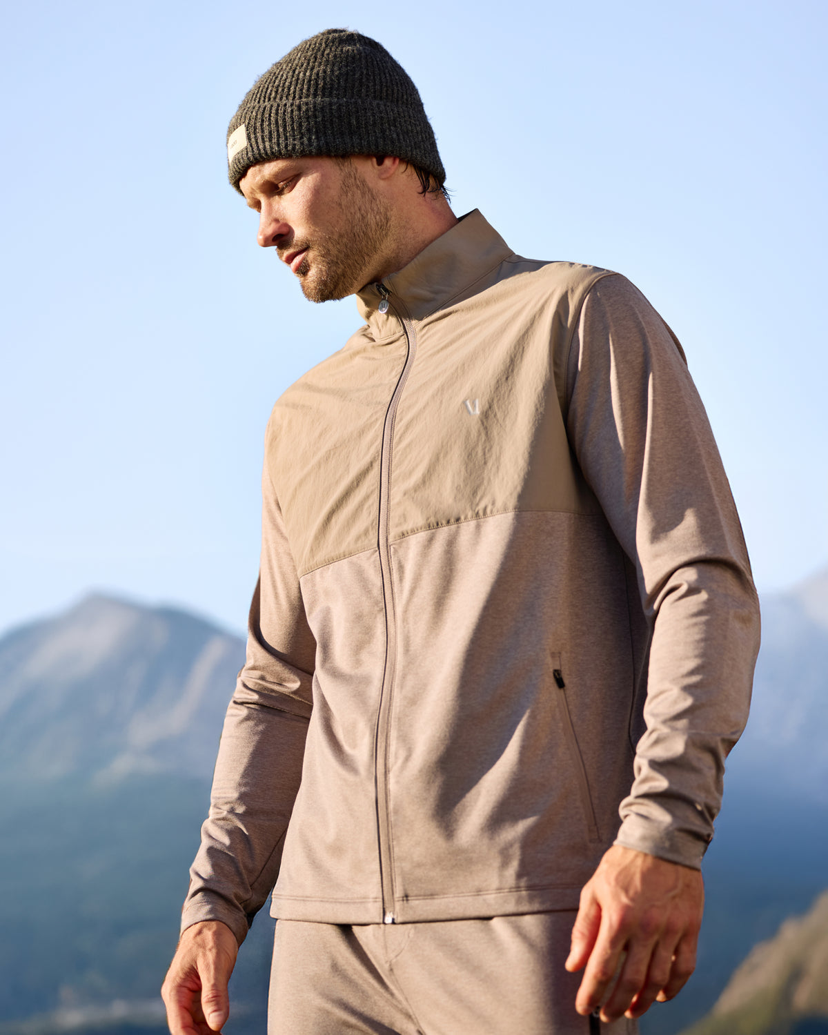 Men Vuori Sunday Element Track Jacket Mocha Heather