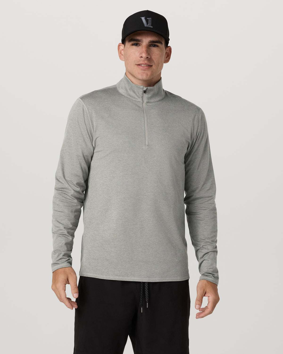 Men Vuori Ponto 1/2 Zip Mock Neck Men's Driftwood Heather Top