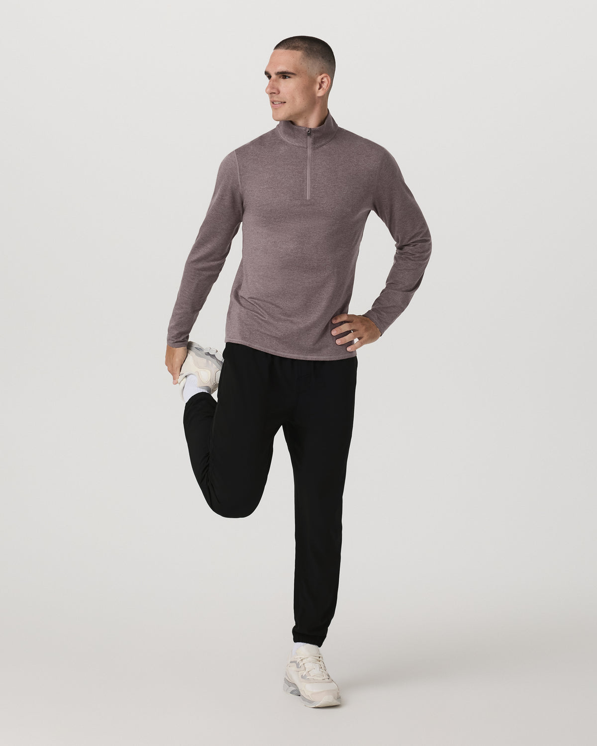 Men Vuori Ponto 1/2 Zip Mock Neck Men's Huckleberry Heather Top