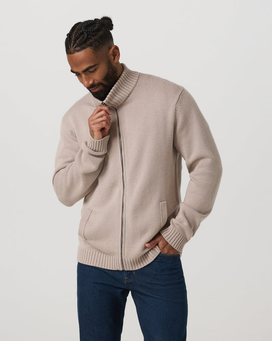 Men Vuori Denver Full Zip Sweater Men's Willow Grey Zip Sweater