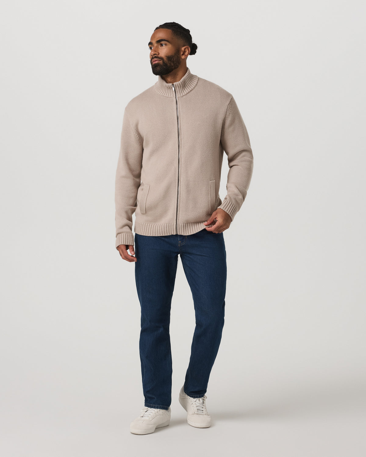 Men Vuori Denver Full Zip Sweater Men's Willow Grey Zip Sweater