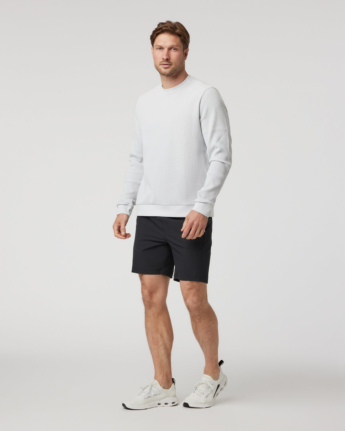 Men Vuori Jamestown Crew Men's Frost Grey Waffle Crewneck