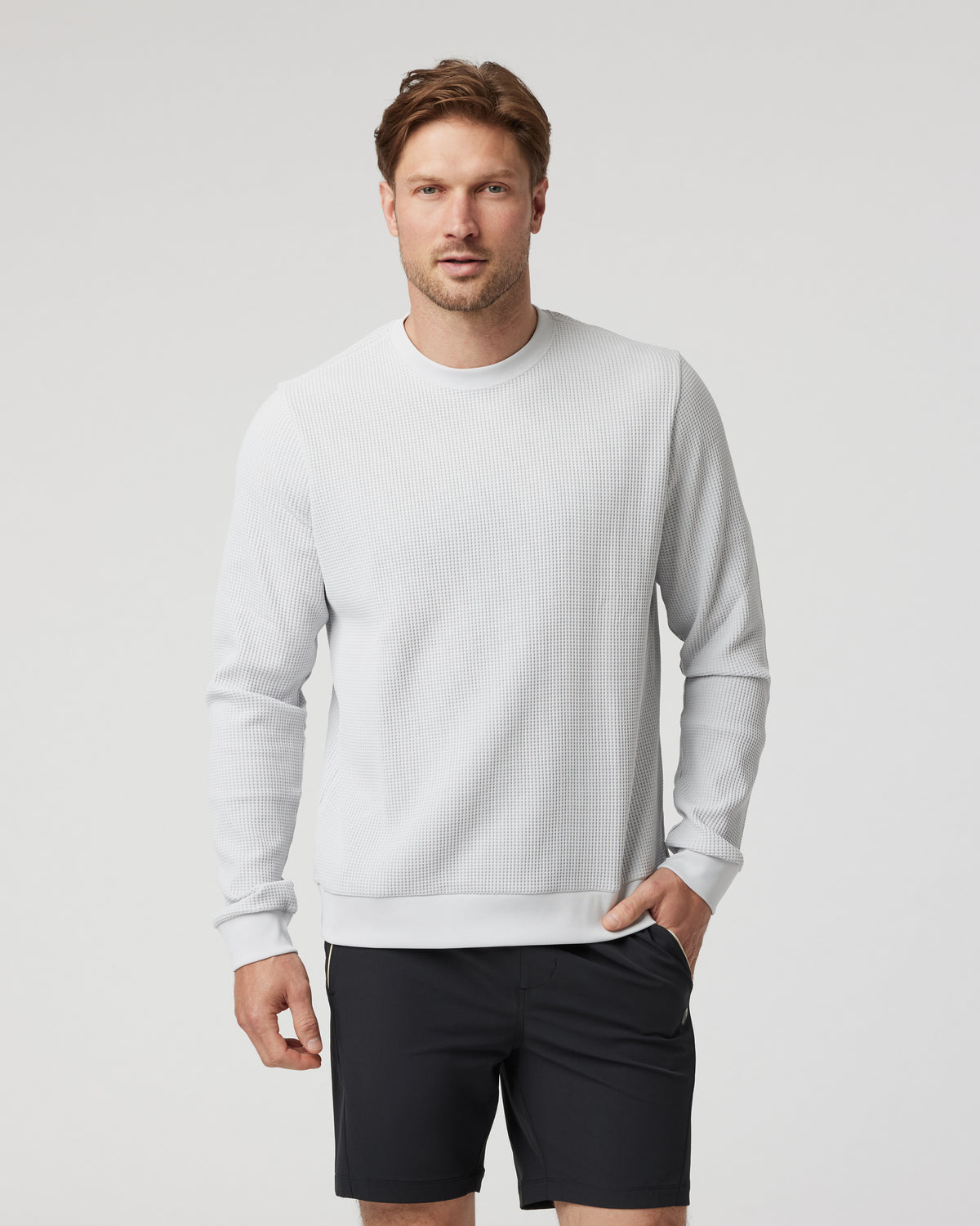 Men Vuori Jamestown Crew Men's Frost Grey Waffle Crewneck
