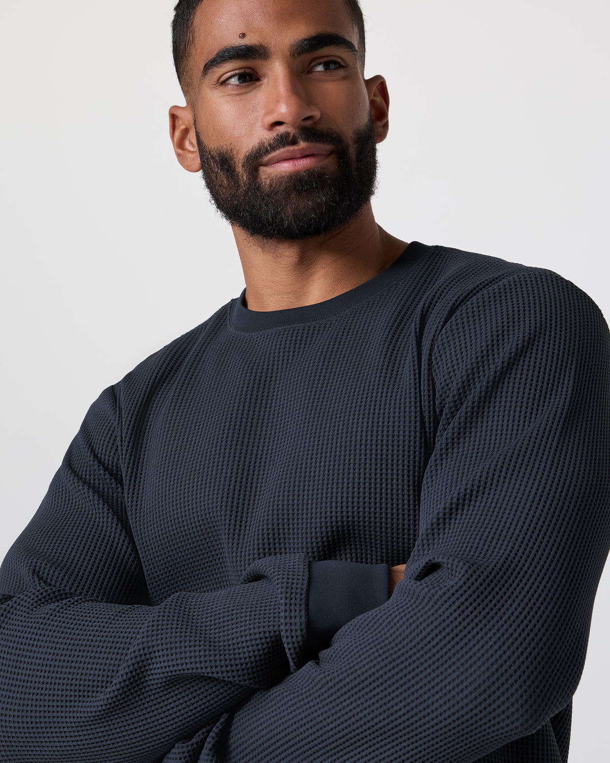 Men Vuori Jamestown Crew Men's Navy Waffle Crewneck