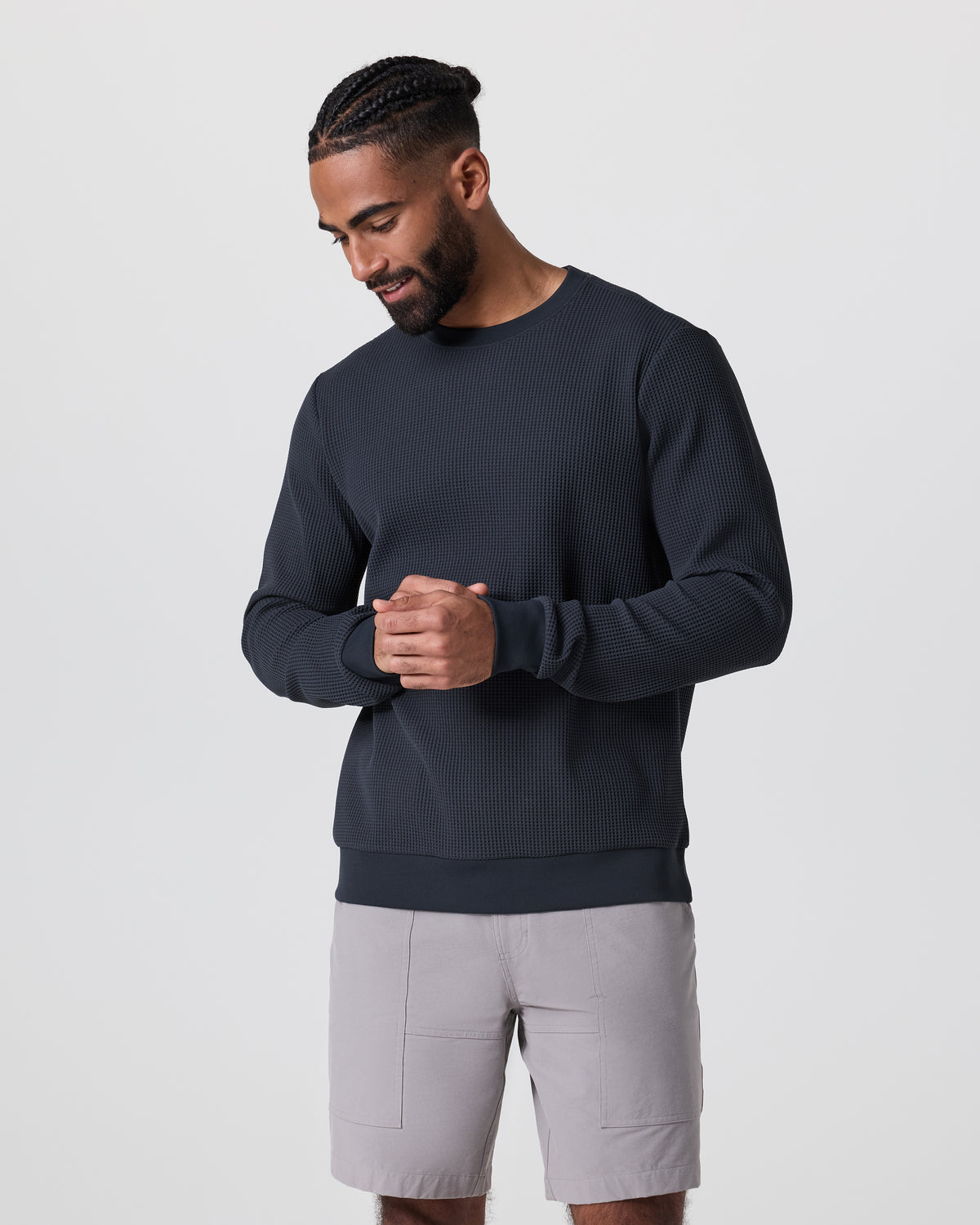 Men Vuori Jamestown Crew Men's Navy Waffle Crewneck