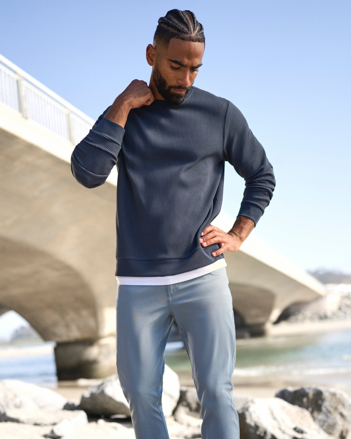 Men Vuori Jamestown Crew Men's Navy Waffle Crewneck